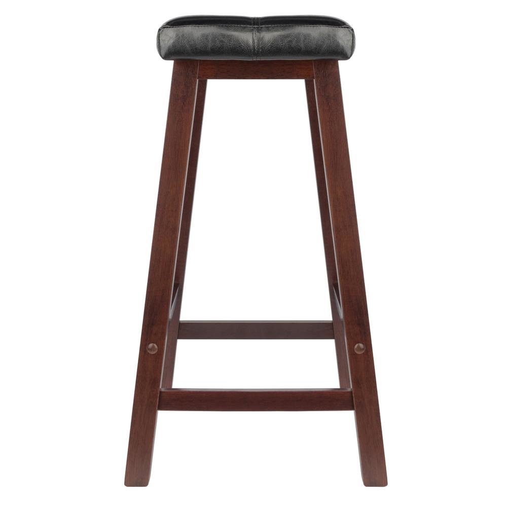 Black Faux Leather Saddle Seat Bar Stool, 24 Inch Counter Height Kitchen Stool
