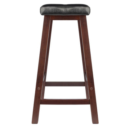 Black Faux Leather Saddle Seat Bar Stool, 24 Inch Counter Height Kitchen Stool