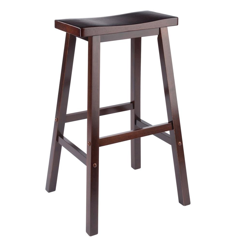 Antique Walnut Solid Wood Saddle Seat Bar Stool, 29. In Stool