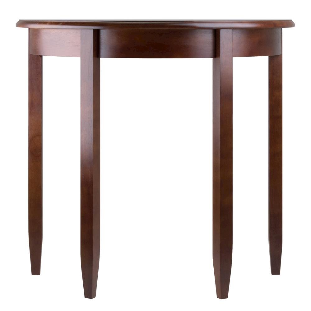 Solid Wood Half Moon Table in Antique Walnut Finish, Small Entry Table