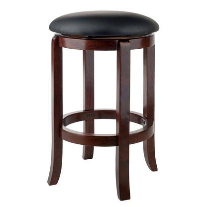 Swivel Counter Stool, Black Seat, Solid Wood Walnut Finish, 24 Inch Height