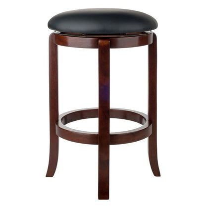 Swivel Counter Stool, Black Seat, Solid Wood Walnut Finish, 24 Inch Height