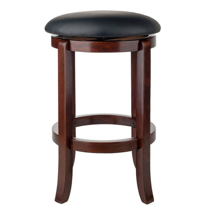 Swivel Counter Stool, Black Seat, Solid Wood Walnut Finish, 24 Inch Height