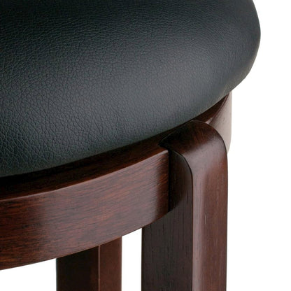 Swivel Counter Stool, Black Seat, Solid Wood Walnut Finish, 24 Inch Height
