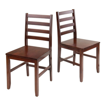 2-Pc Solid Wood Ladder Back Chairs, Walnut Finish