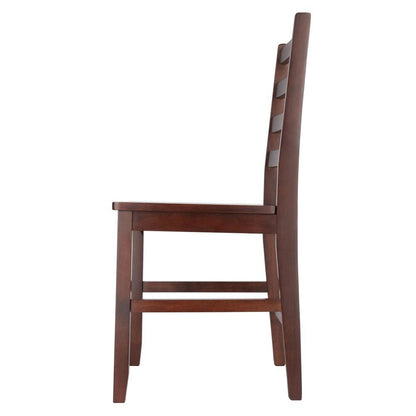 2-Pc Solid Wood Ladder Back Chairs, Walnut Finish