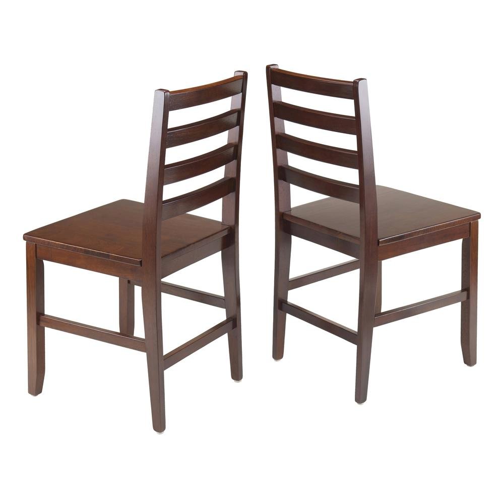 2-Pc Solid Wood Ladder Back Chairs, Walnut Finish
