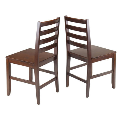 2-Pc Solid Wood Ladder Back Chairs, Walnut Finish