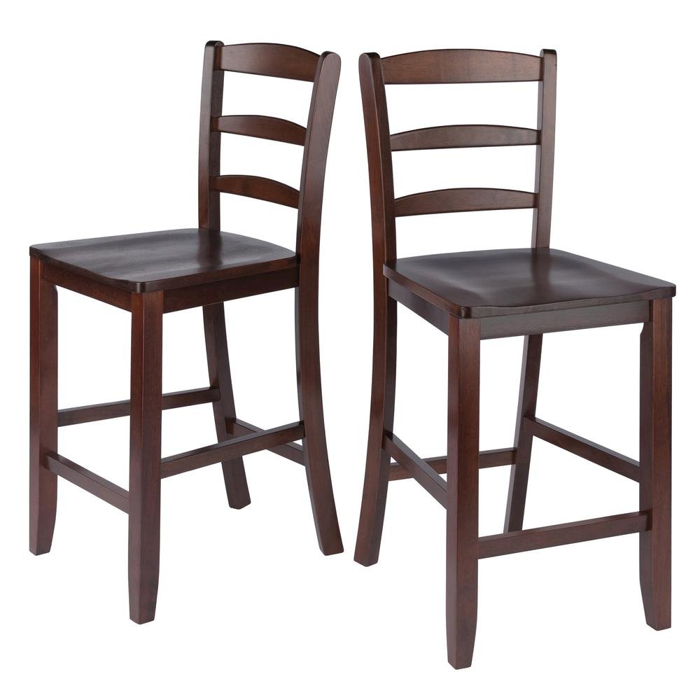 2-Pc 24" Ladder Back Counter Stools, Antique Walnut