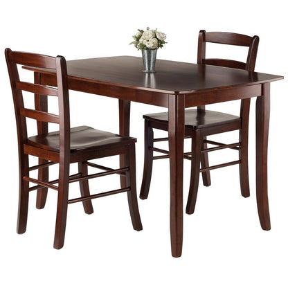 3-Piece Dining Set, Solid Wood Table, Two Ladderback Chairs, Brown Finish