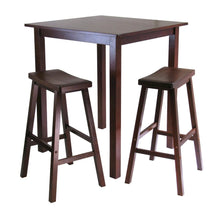 Square Pub Set, 2 Saddle Seat Stools, Solid Wood, Walnut