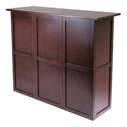 Wine Bar Cabinet, Walnut Finish, Nine Bottle Storage, Glasses Rack, Solid Wood