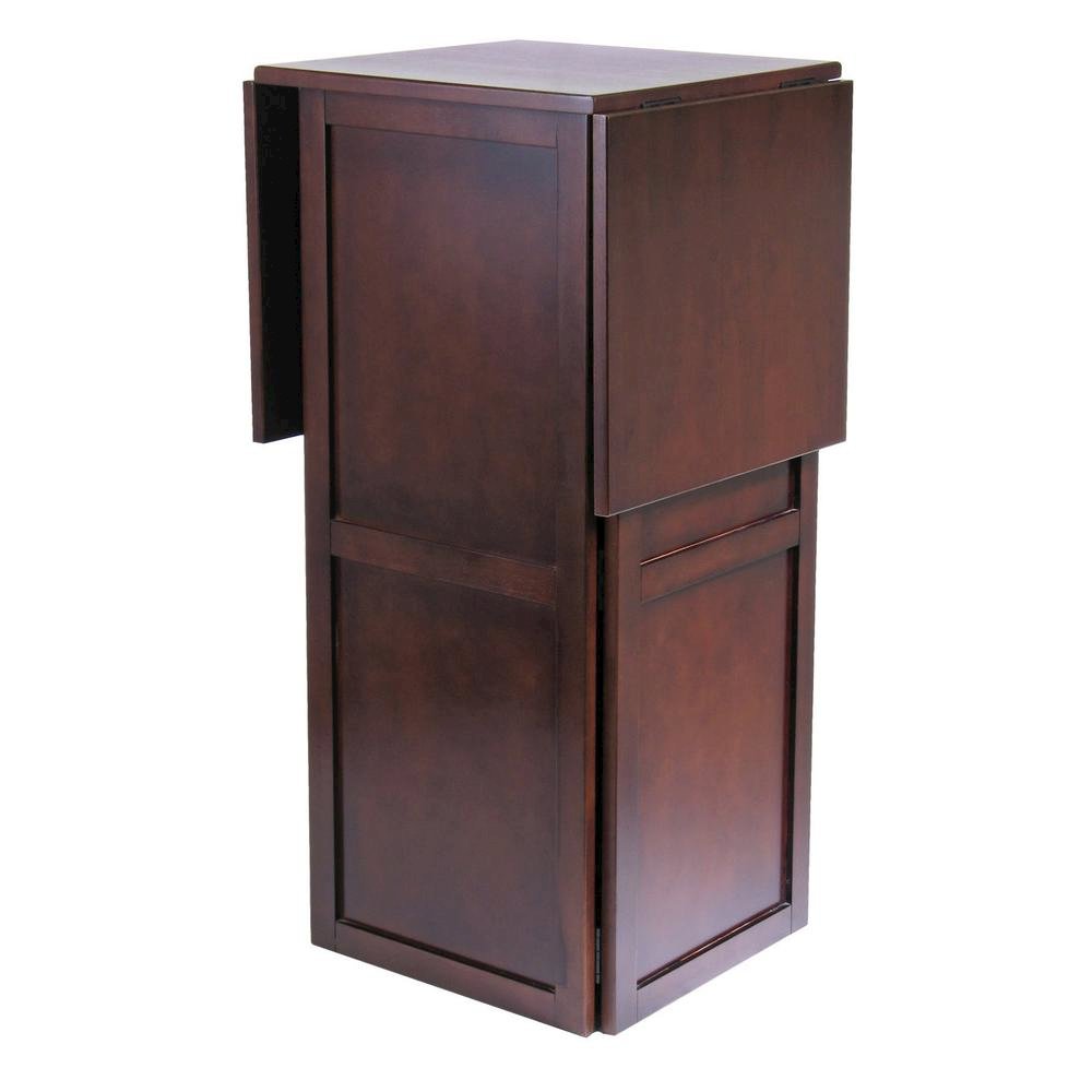 Wine Bar Cabinet, Walnut Finish, Nine Bottle Storage, Glasses Rack, Solid Wood