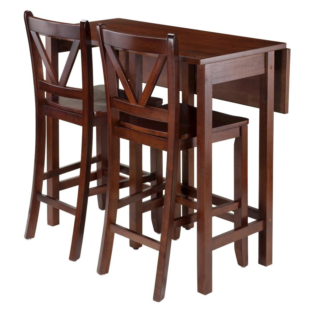 3-Piece Counter Height Dining Set, Drop Leaf Table, Two Stools, Solid Wood