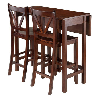 3-Piece Counter Height Dining Set, Drop Leaf Table, Two Stools, Solid Wood