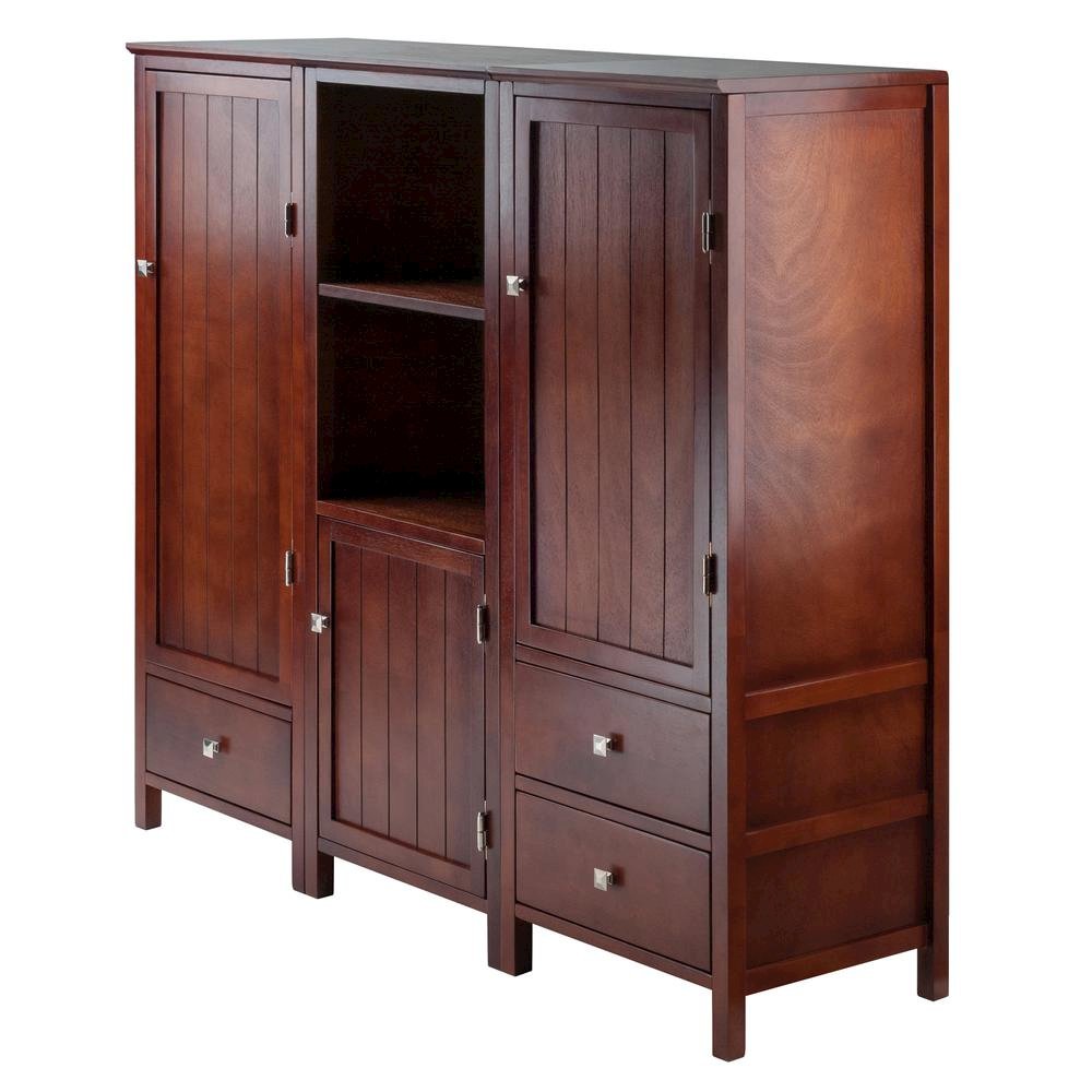 3-Piece Storage Set, 3 Cabinets, 3 Drawers, 5 Shelves, Solid Wood, Brown