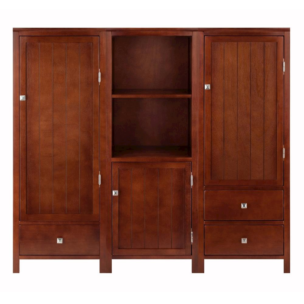 3-Piece Storage Set, 3 Cabinets, 3 Drawers, 5 Shelves, Solid Wood, Brown