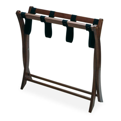 Walnut Brown Solid Wood Folding Luggage Rack for Suitcases with Sturdy Straps