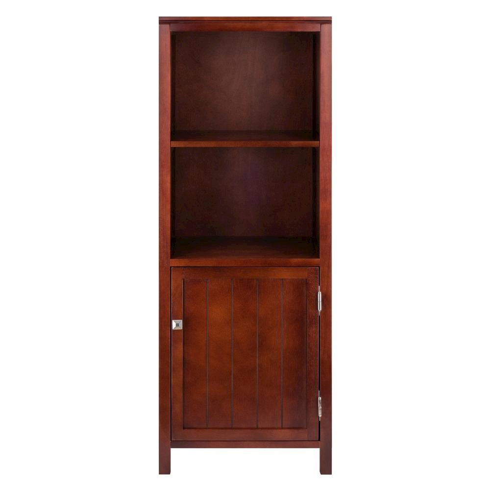Narrow Storage Cabinet with Door & 2 Shelves, Walnut Finish