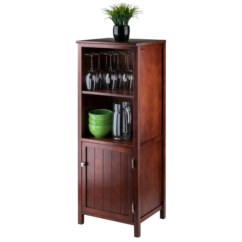 Narrow Storage Cabinet with Door & 2 Shelves, Walnut Finish