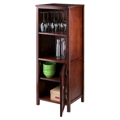 Narrow Storage Cabinet with Door & 2 Shelves, Walnut Finish