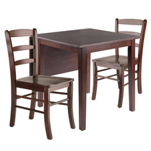 Solid Wood Drop Leaf Dining Table Set For 2 With Chairs In Walnut Finish