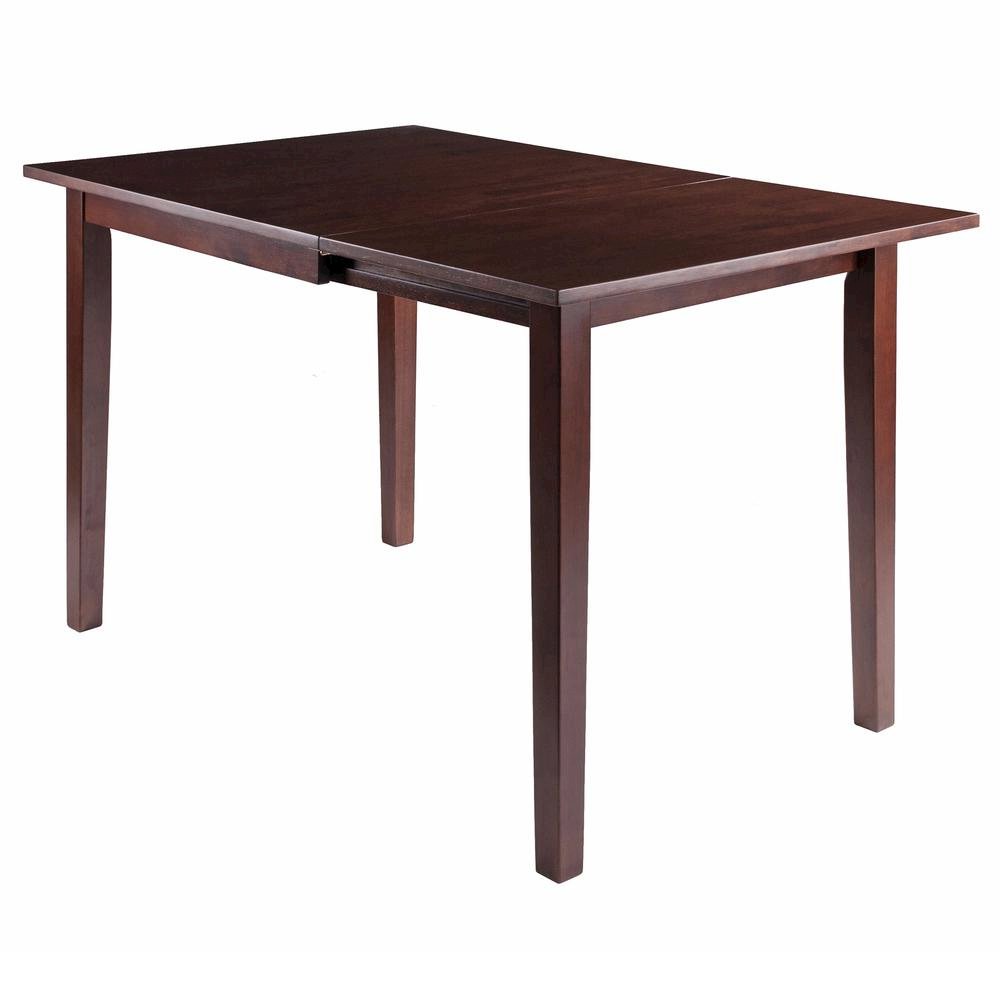 Drop Leaf Dining Table, Walnut Finish, Pull-Out Frame Support, Solid Wood