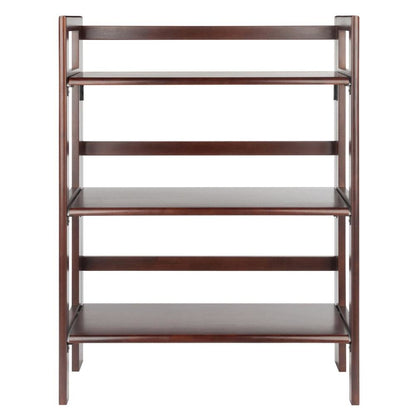 Folding 3-Shelf Bookcase, Solid Wood, Slim Fold Profile, Walnut