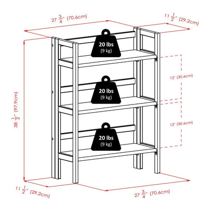 Folding 3-Shelf Bookcase, Solid Wood, Slim Fold Profile, Walnut