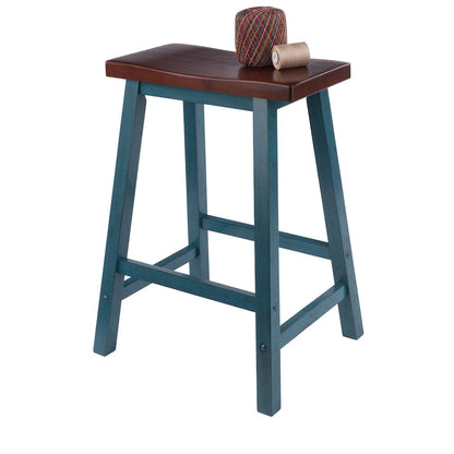 Satori Saddle Seat Counter Stool, Rustic Teal and Walnut