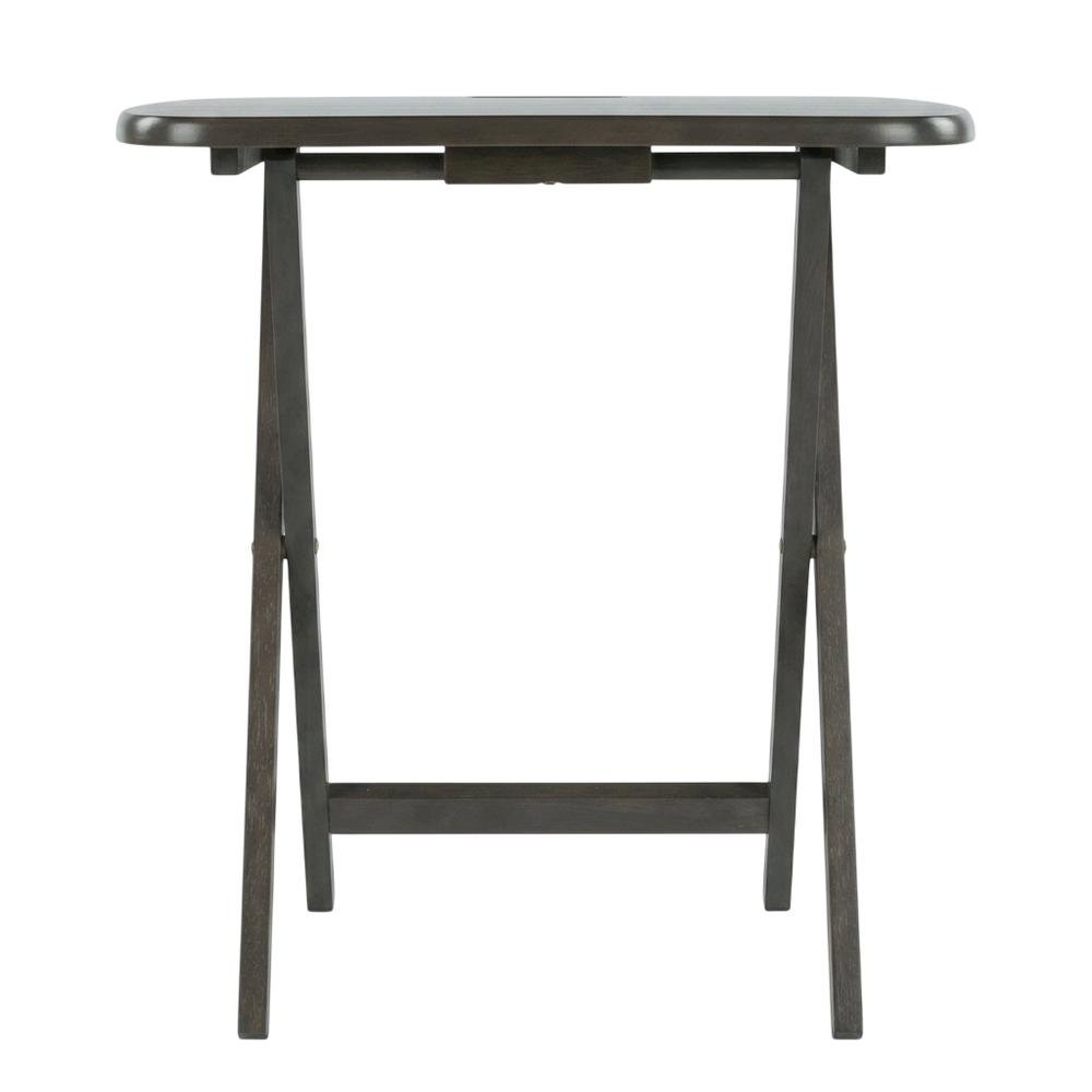 5-PC Folding Tray Table Set, Oyster Gray Solid Wood, Easy Carry