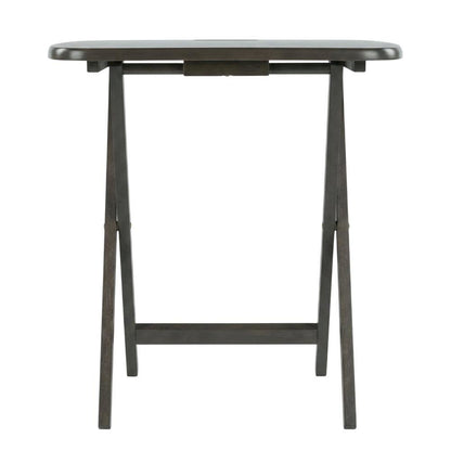 5-PC Folding Tray Table Set, Oyster Gray Solid Wood, Easy Carry