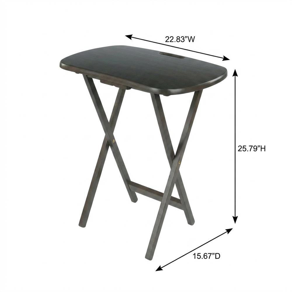 5-PC Folding Tray Table Set, Oyster Gray Solid Wood, Easy Carry