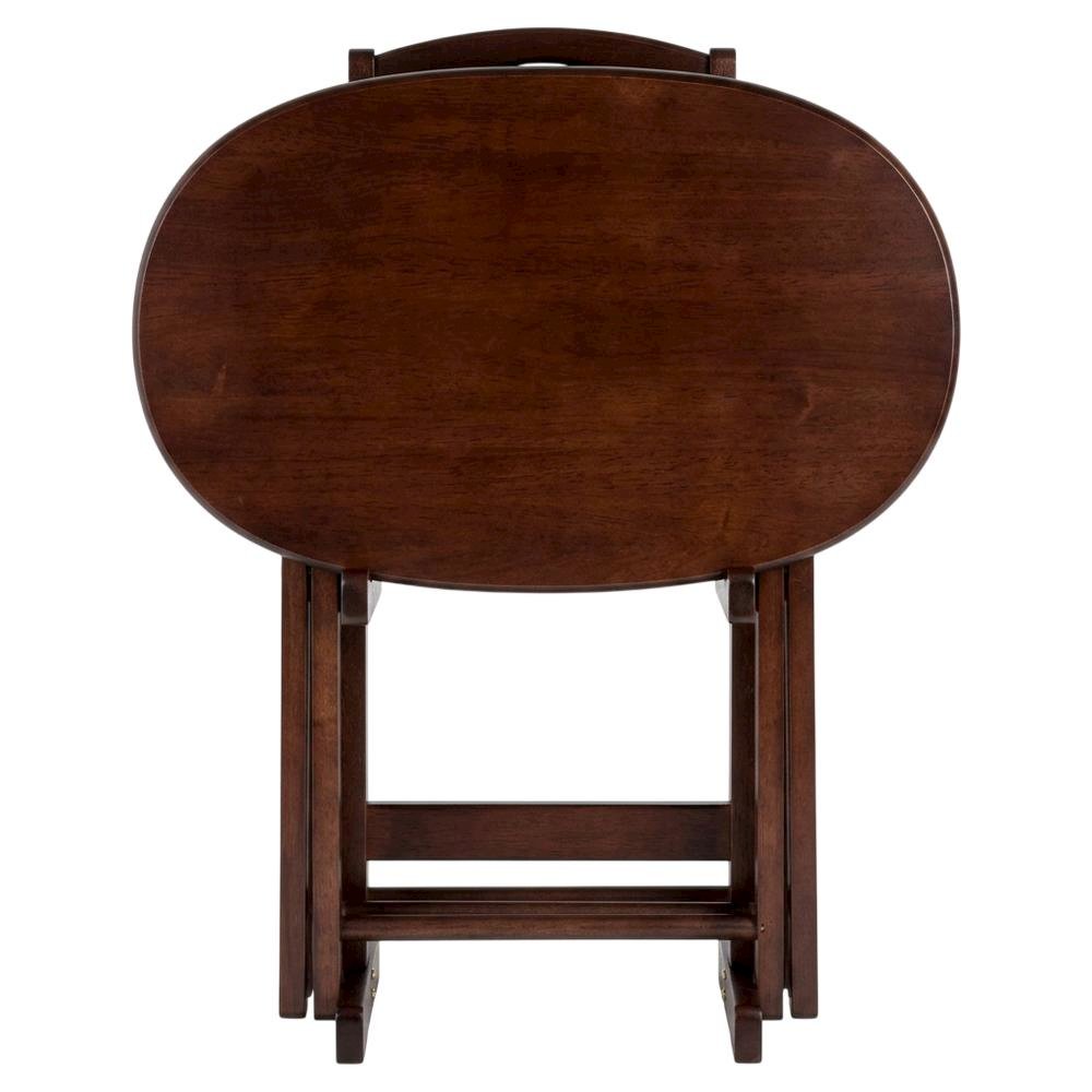 Solid Wood Brown 5 Piece TV Trays Set With 4 Folding Tables And Stand