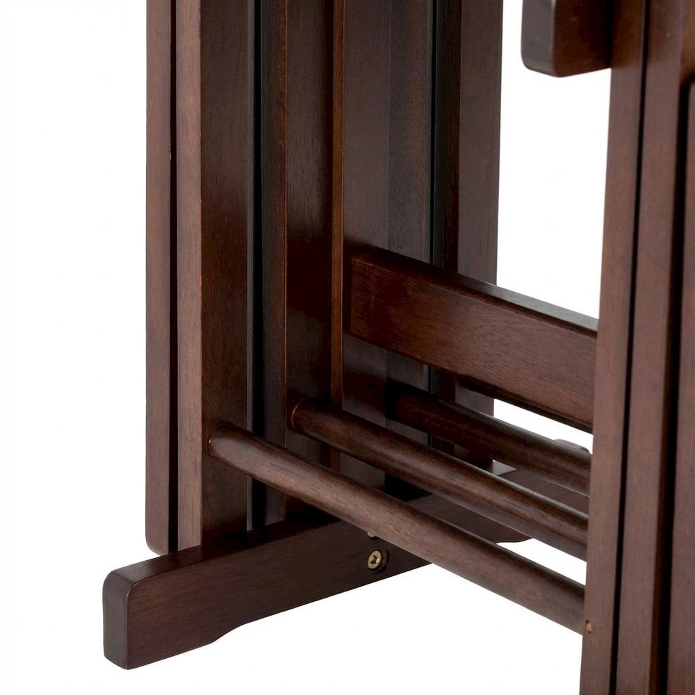 Solid Wood Brown 5 Piece TV Trays Set With 4 Folding Tables And Stand