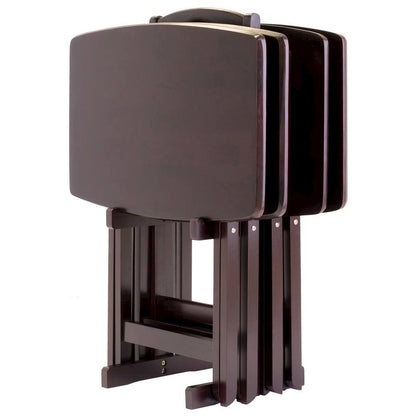 Espresso Oversized Snack Tables – Sturdy Wooden TV Trays with Stand
