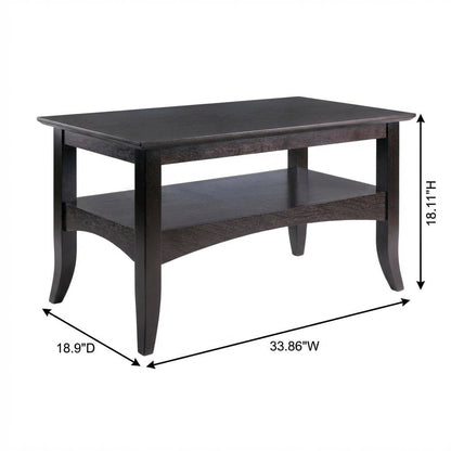 Dark Coffee Finish Coffee Table with Solid Wood Top and Transitional Style