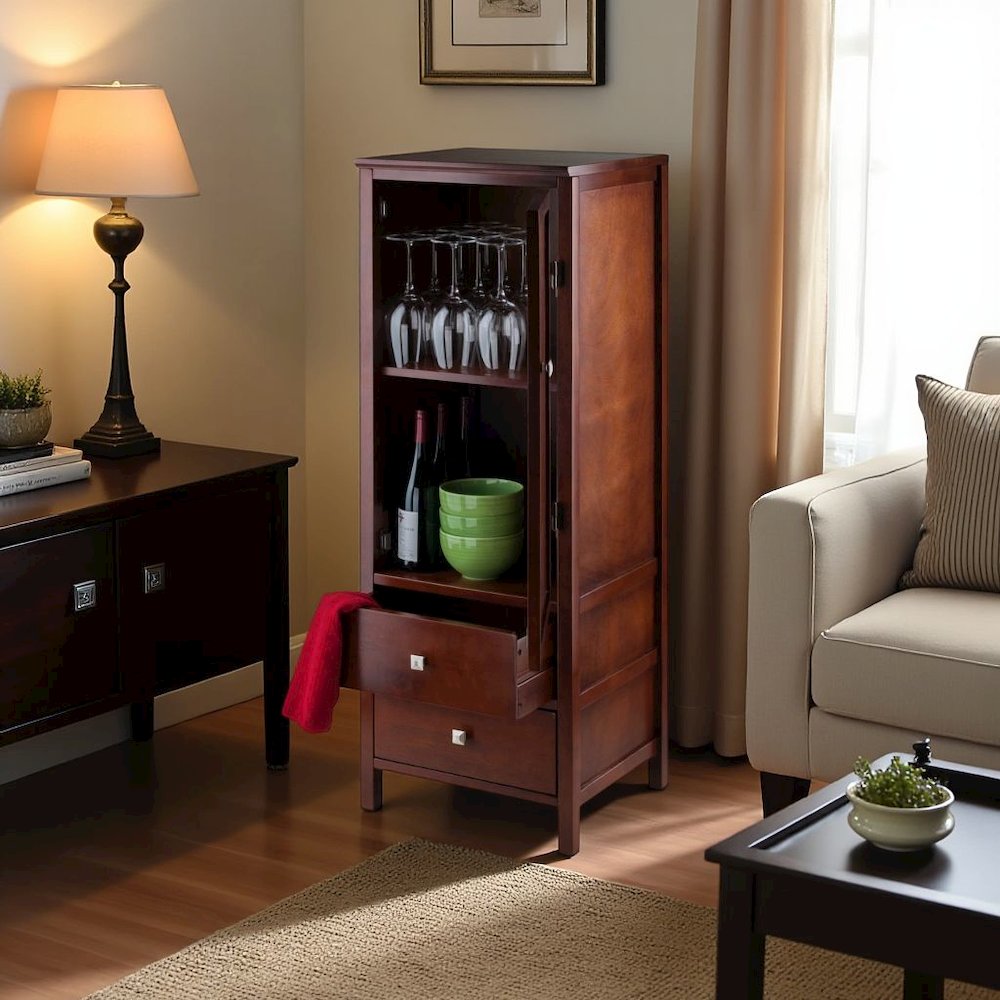 FurniFact Walnut Kitchen Cabinet – Small Pantry Cabinet with Doors