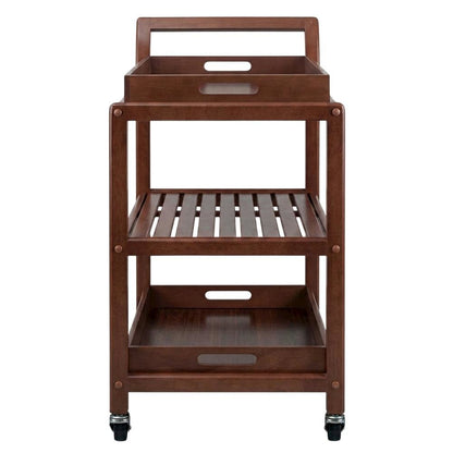 Solid Wood Kitchen Cart With Serving Trays, Vintage Bar Cart On Wheels