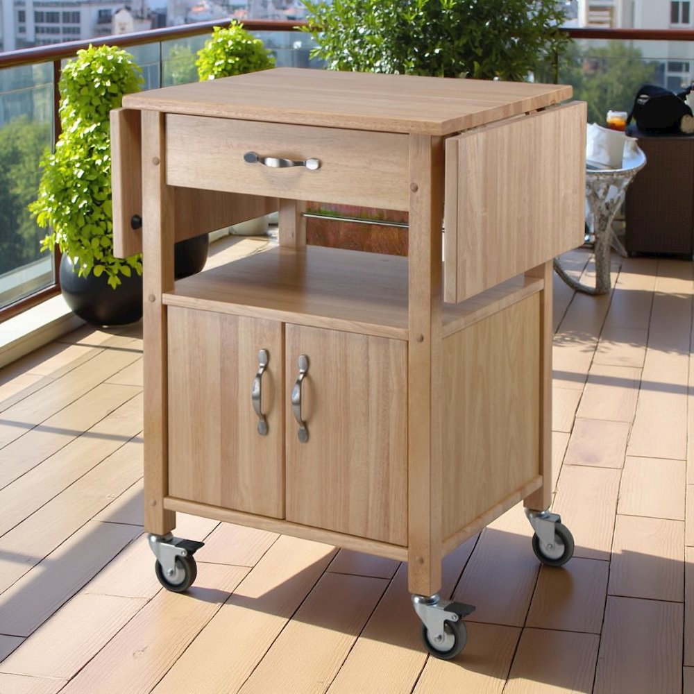 Beech Kitchen Island on Wheels – Rolling Kitchen Island Cart for Small Kitchens