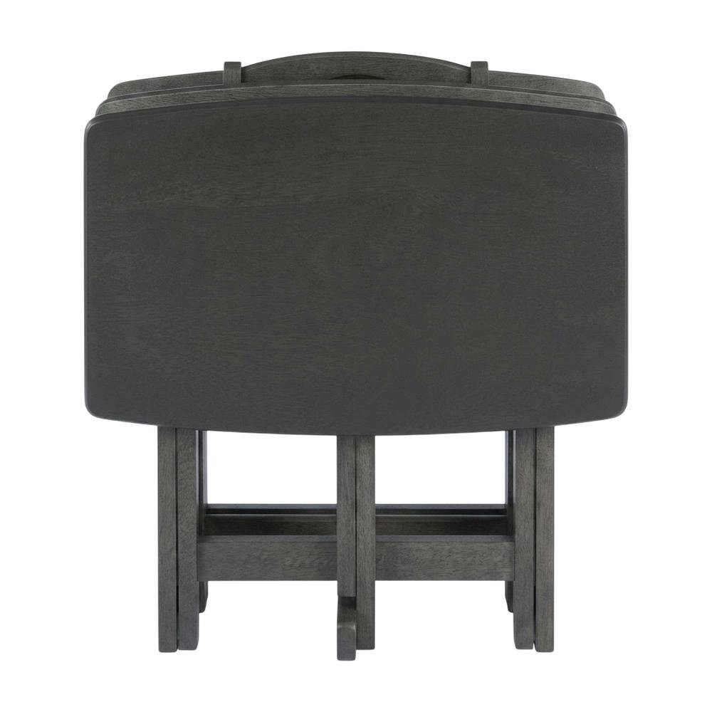 5-PC Folding TV Tray Table Set, Black Tables, Solid Wood Storage Rack