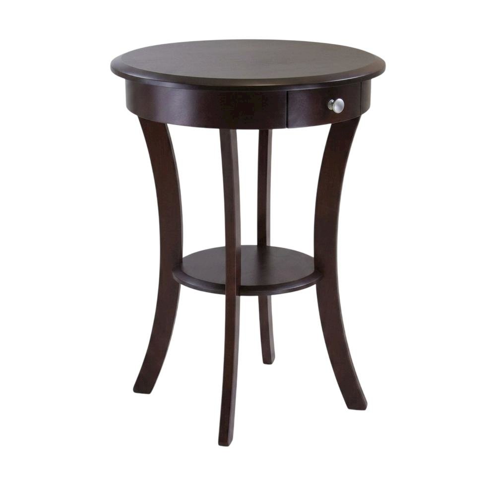 Round Accent Table, Brown, Drawer, Round Shelf, End Table