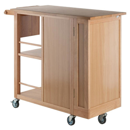 Natural Kitchen Island Cart on Wheels – Rolling Kitchen Island with Storage