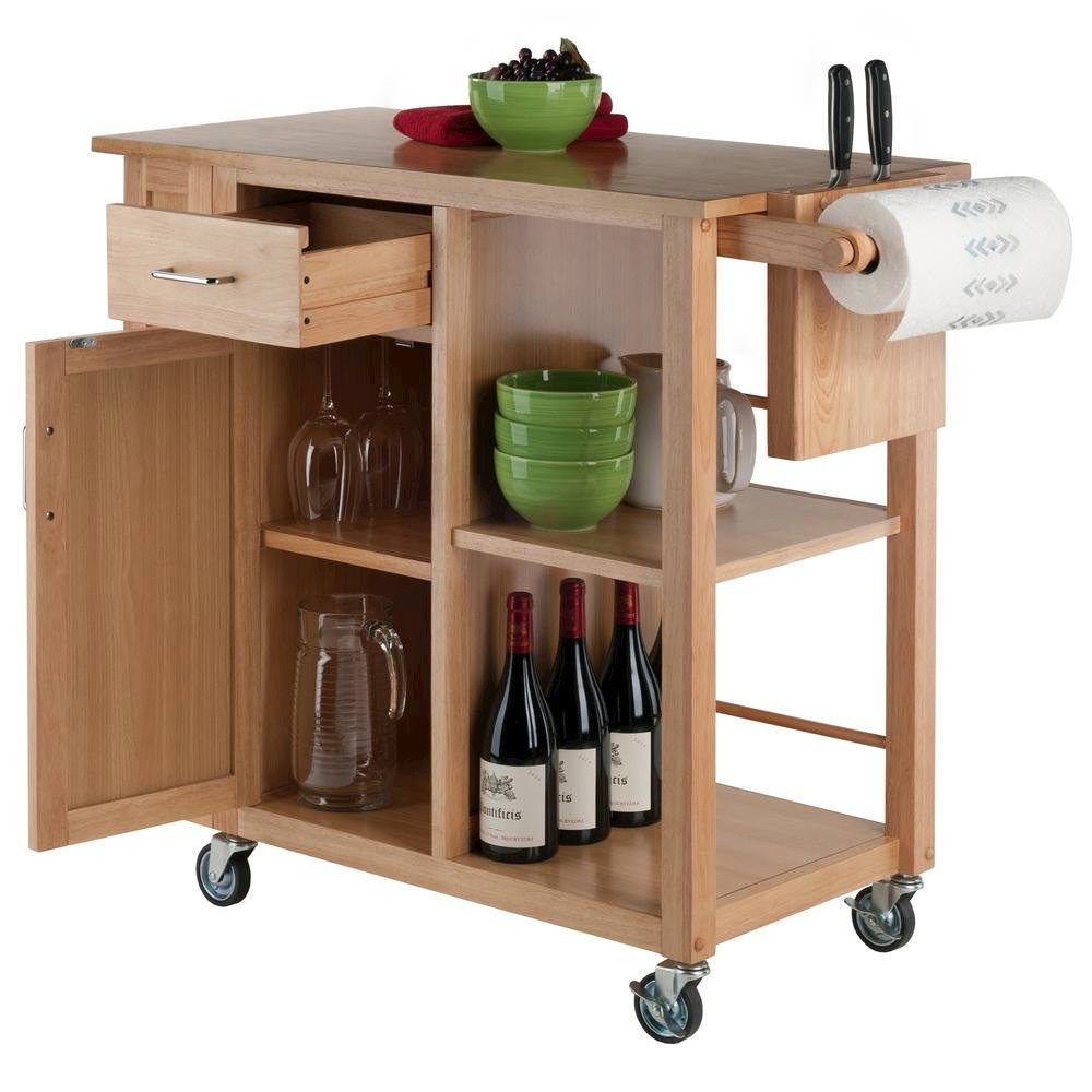 Natural Kitchen Island Cart on Wheels – Rolling Kitchen Island with Storage