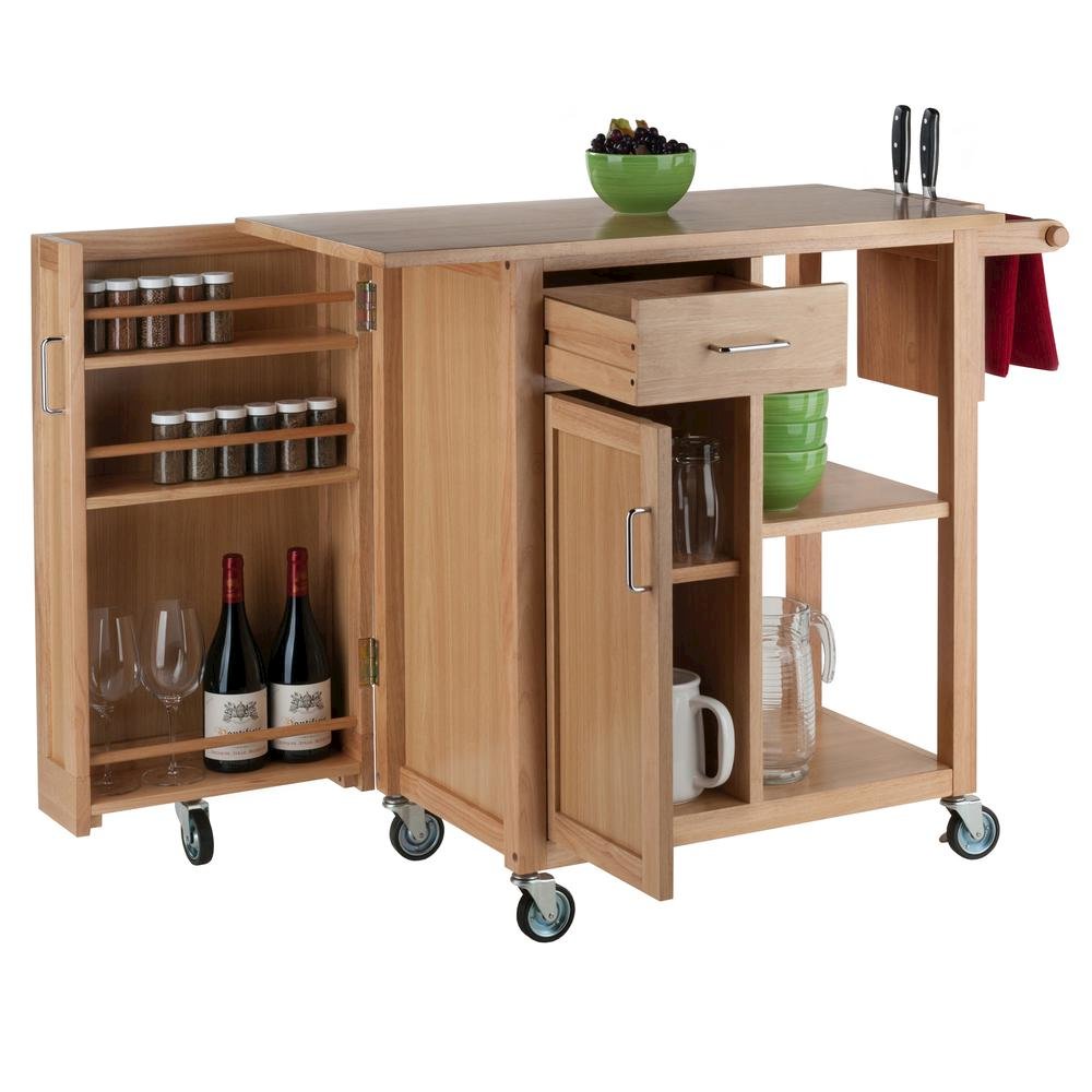 Natural Kitchen Island Cart on Wheels – Rolling Kitchen Island with Storage