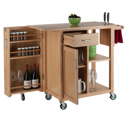 Natural Kitchen Island Cart on Wheels – Rolling Kitchen Island with Storage