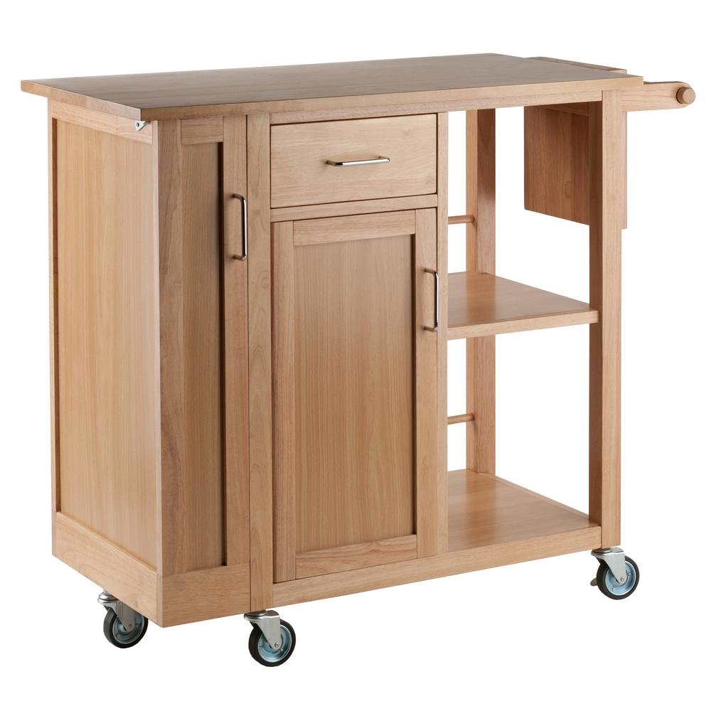 Natural Kitchen Island Cart on Wheels – Rolling Kitchen Island with Storage