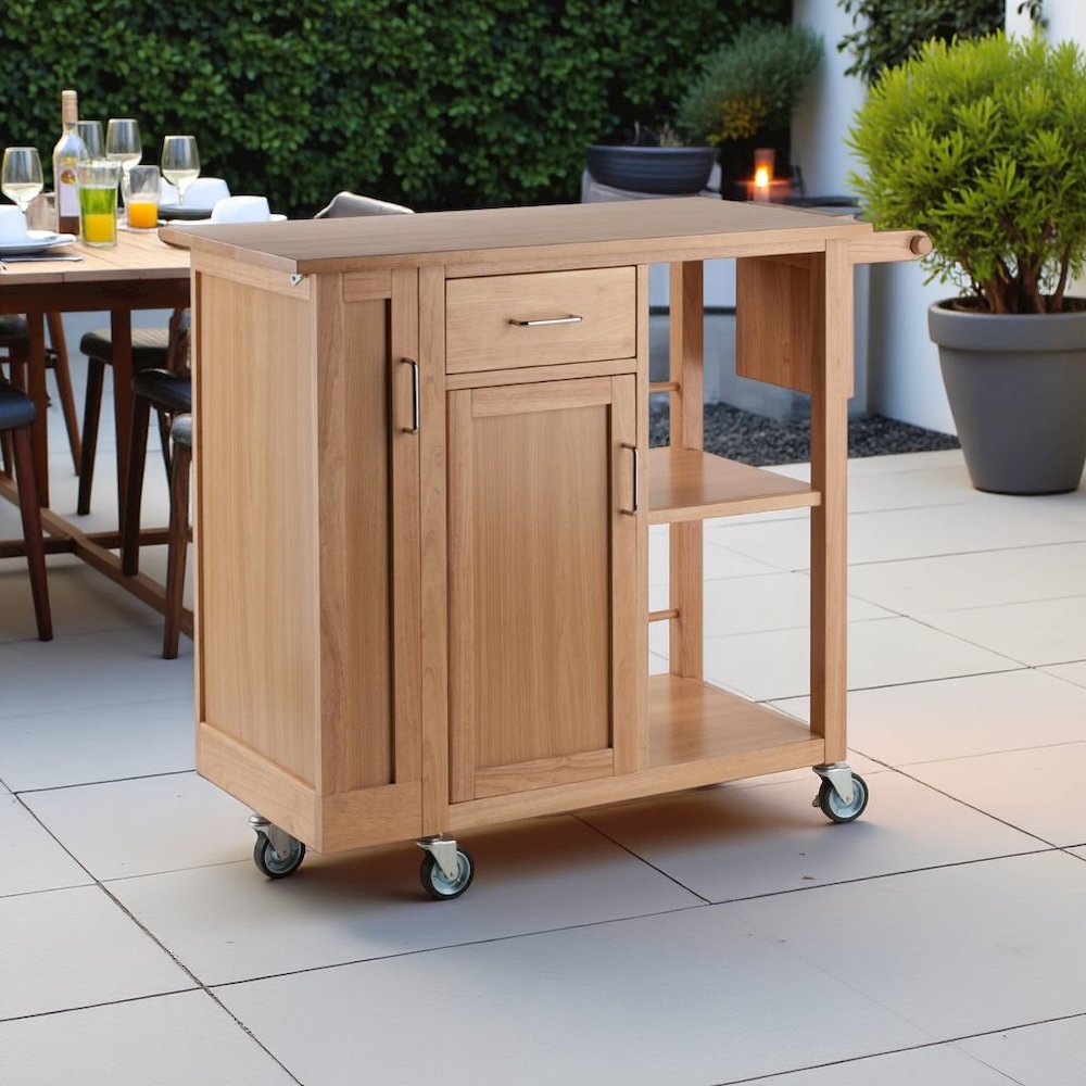 Natural Kitchen Island Cart on Wheels – Rolling Kitchen Island with Storage