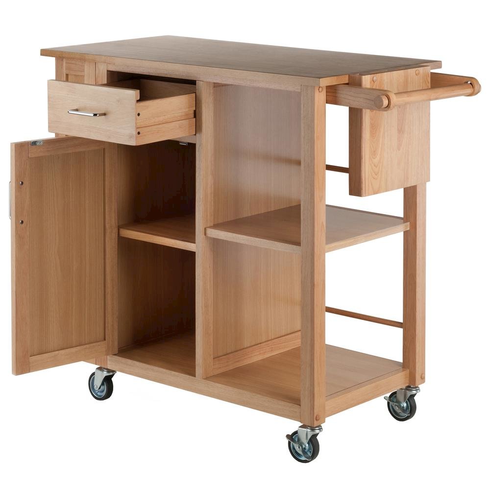 Natural Kitchen Island Cart on Wheels – Rolling Kitchen Island with Storage
