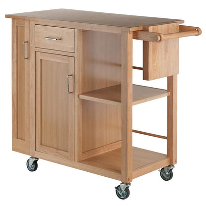 Natural Kitchen Island Cart on Wheels – Rolling Kitchen Island with Storage